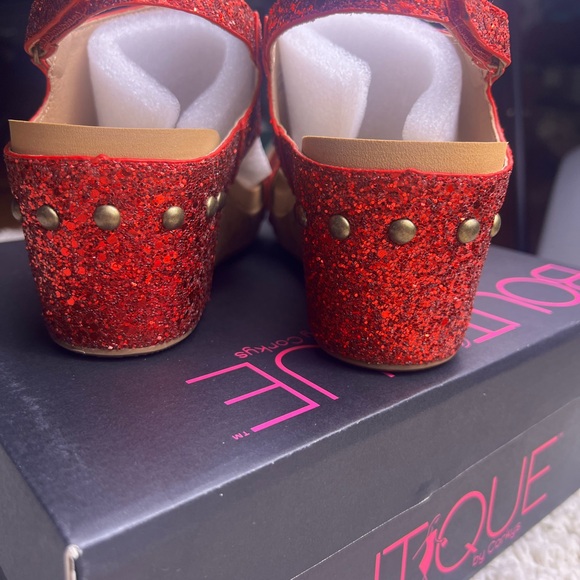 WOMENS CORKYS RED GLITTER WEDGES NIB SIZE 7 - Picture 9 of 13